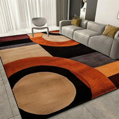 VIKAMA Modern Curve Rug Non Slip Orange Beige Black Abstract Geometric Area Carpet for Living Room Bedroom
