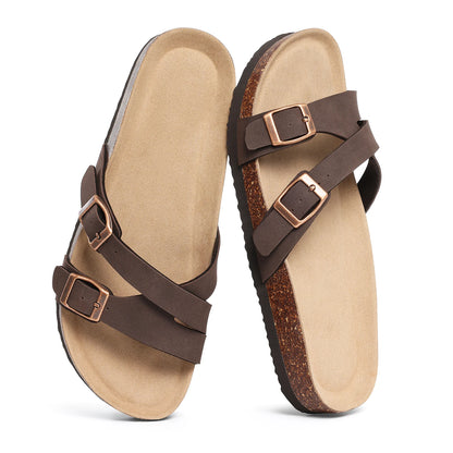 CRACOMIN Cork Insole Women's Slippers Summer Non-slip Slides Flats Slip On Slides Casual Indoor Female Sandals With Arch Support