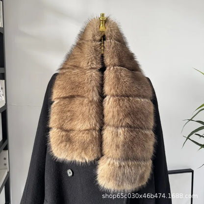 Thick Fashionable Plush Scarf Women's Imitation Mink Fur Y2K Girl Scarf for Warm Ladies Faux Raccoon Fur Scarf