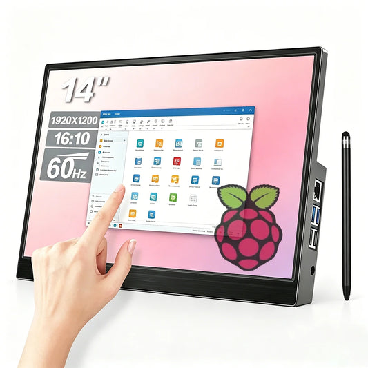 14 Inch Portable Touchscreen Monitor for Raspberry Pi, IPS 1920x1080 Display with HDMI Type-C, Compatible with Pi 4/3/Zero