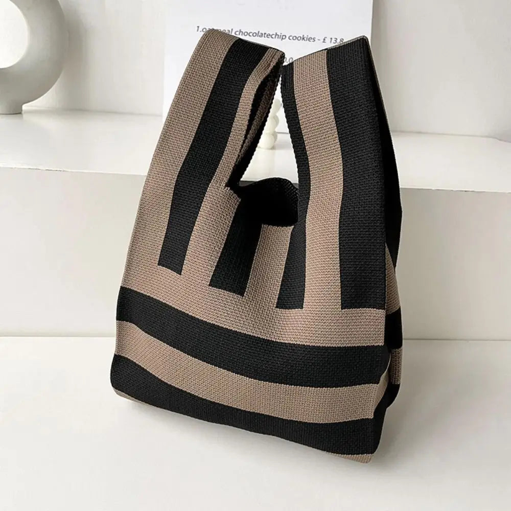 Handmade Knit Handbag Niche Design Knot Wrist Bag Reusable Mini Tote Bag Women Girls  Shoulder Bag New Fashion Shopping Bags