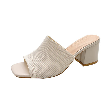 Women's Luxury Casual Soft High Heel Sandals Black Mules Summer Slippers Outdoor Shoes Open Toe