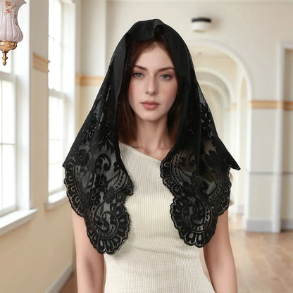 Women'S Lace Triangular Shawl, Breathable Floral Hollow Out Outerwear, French Retro Scarf, Commute Wedding All-Match