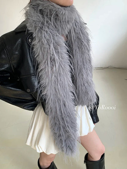 Winter Korean 200cm Long and Thick Scarf Fashionable Plush Long Strip Scarf Women's Imitation Mink Fur Y2K Girl Scarf for Warm