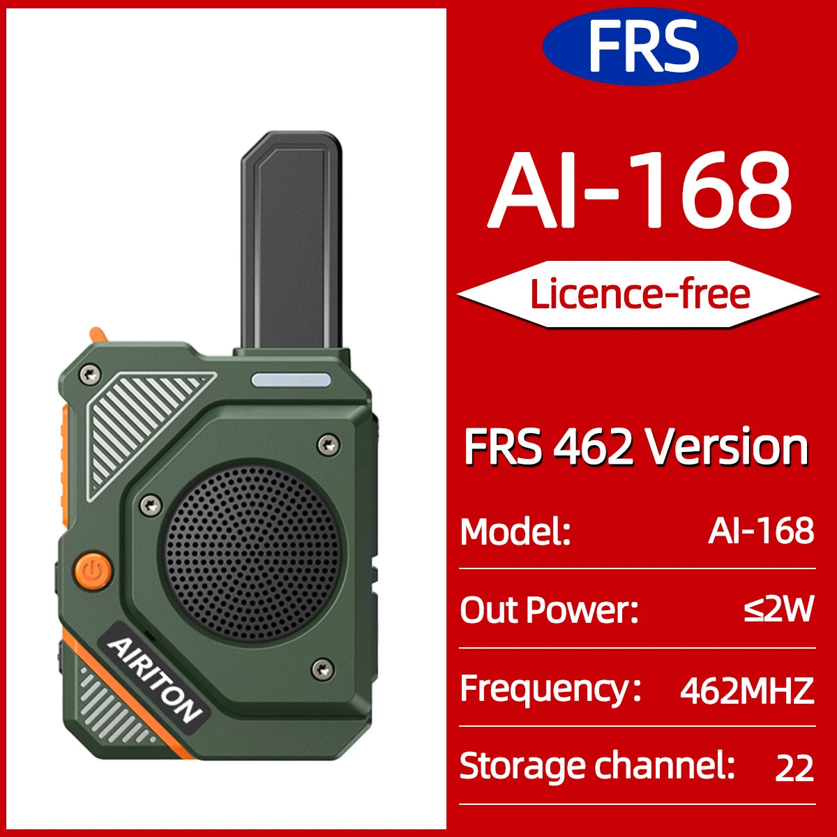 2PCS AIRITON AI-168 Mini Walkie Talkie Rechargable PMR/FRS Portable Long Range NOAA Type-C Charger for Trip Business Ham Radio