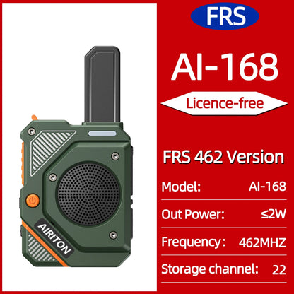 2PCS AIRITON AI-168 Mini Walkie Talkie Rechargable PMR/FRS Portable Long Range NOAA Type-C Charger for Trip Business Ham Radio