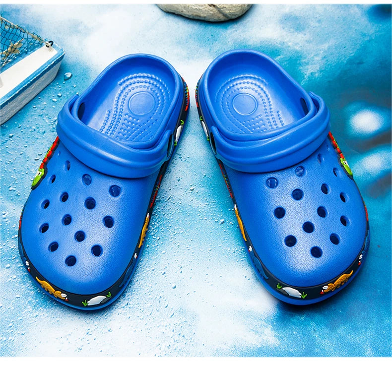 Children Shoes Baby Boys Slippers Cartoon Excavator Print Clogs Summer Breathable Soft Indoor Sports Boy Slippers