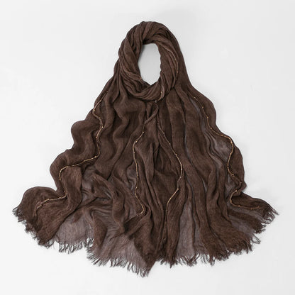 Fashion Crinkle Cotton Royan Hijab Scarf for Muslim Women Islamic Long Soft Shawls Wraps Short Tassel Bufanda Accessories