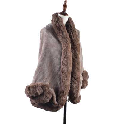 Winter New Fashion Warm Sleeve Plush Cape Cape Large Loose Bat Sleeve Plush Coat Cardigan Women