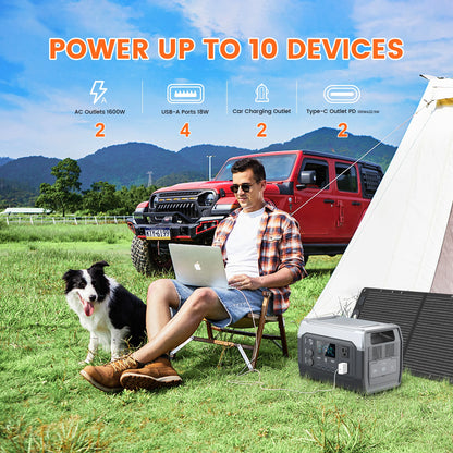 CTOLITY 1800W Camping Portable Power Station Outdoor 1024Wh Lifepo4 AC Outdoor Solar Generator 200W 20.5V Flexible Solar Panel