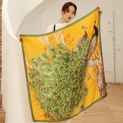 Luxury Horse Print Square Scarf Vintage Imitation Silk Shawl Scarf  Women Windproof Outdoor Head Wrap 110*110cm \[p'[;