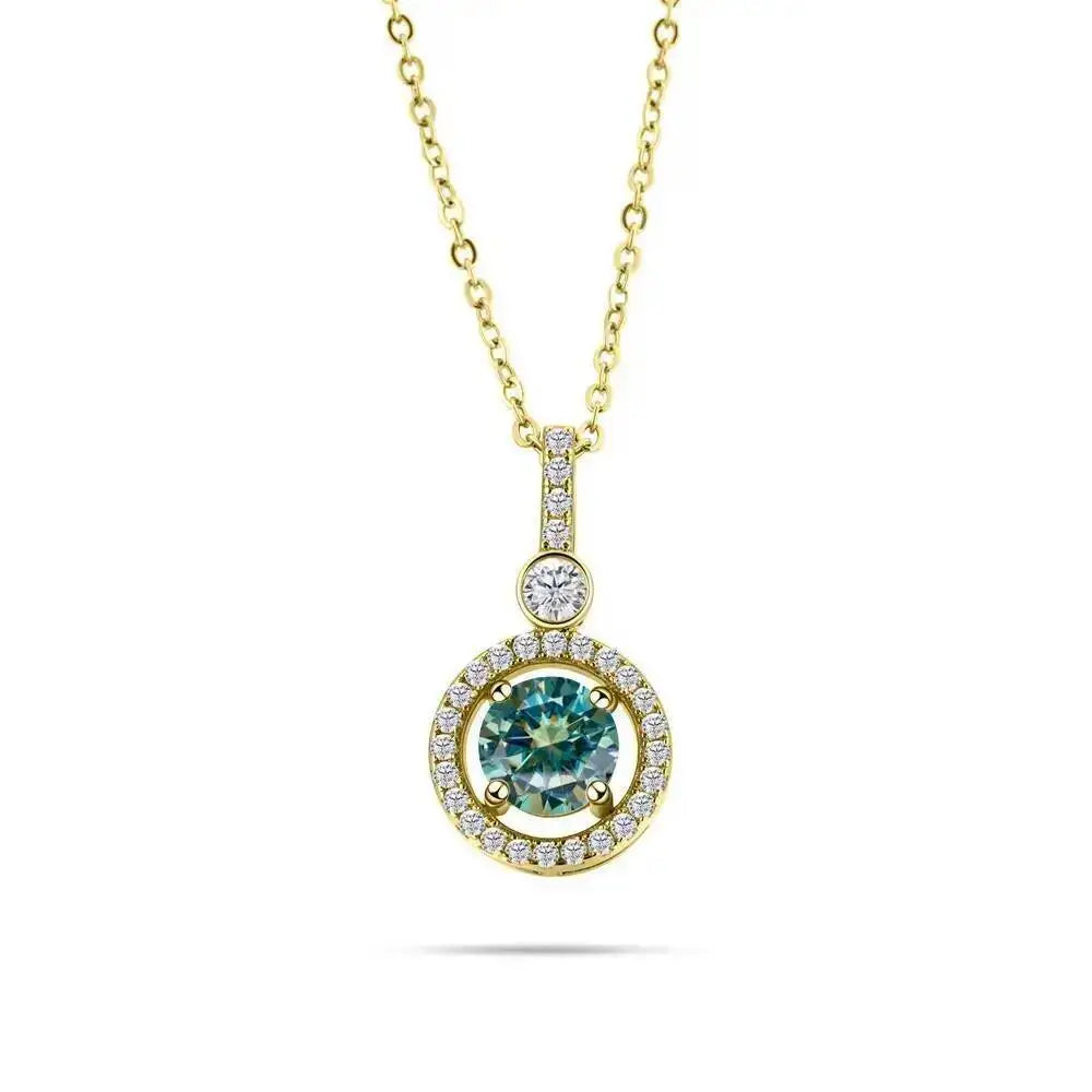 925 Sterling Silver Double Circle Halo Two Stone Drop Pendant Necklace Round Cut D VVS1 Multi Color Moissanite Fine Jewelry