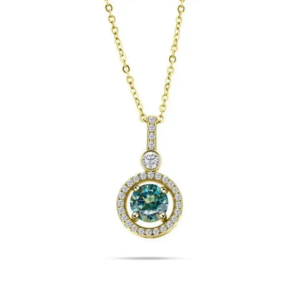 925 Sterling Silver Double Circle Halo Two Stone Drop Pendant Necklace Round Cut D VVS1 Multi Color Moissanite Fine Jewelry