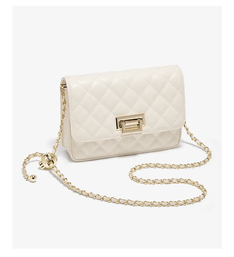 FOXER 2026 Women White Quilted Crossbody Bag Luxury Leather Chain Shoulder Bag Fashion Lady Flap Square Purse for Casual & Party