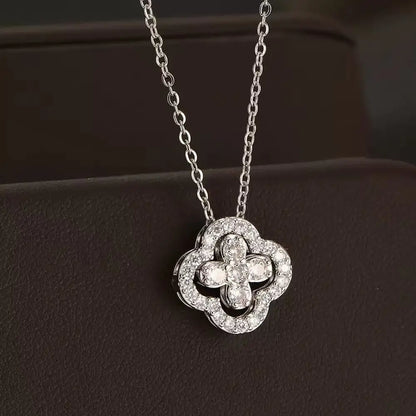 1pcs fashionable classic full diamond four petal flower women's dynamic necklace, fashionable birthday gift collarbone chain mul