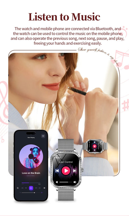 New Fashion Women's Smart Watch Heart Rate 1.75 Inch 240*296 HD Screen Diamond Watch Bluetooth Call Waterproof SmartWatch Ladies