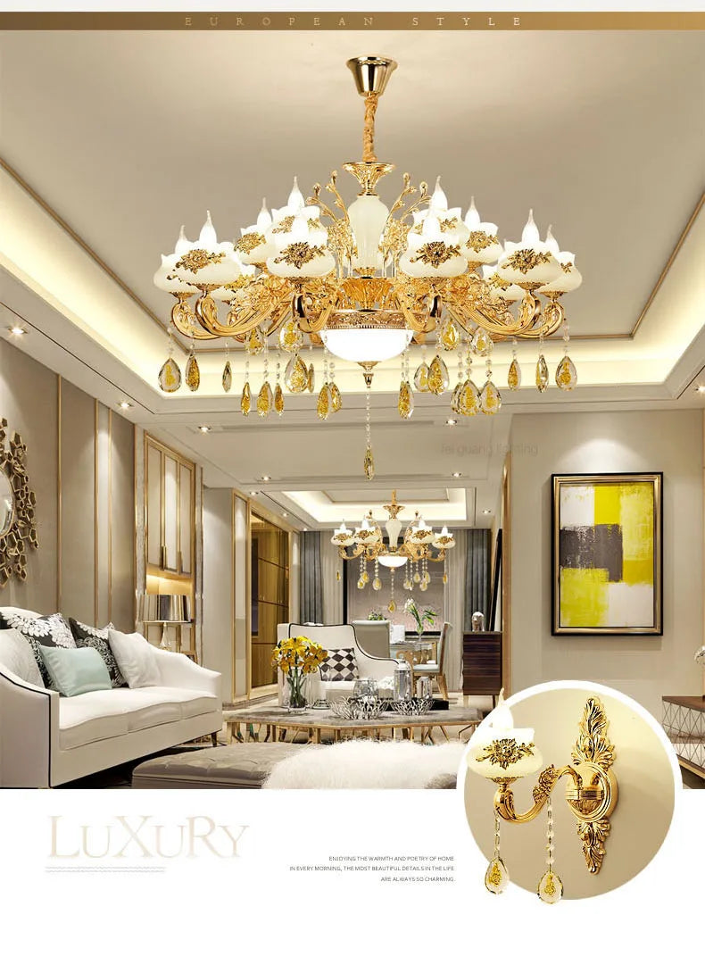 Nordic Luxury Gold Crystal LED Ceiling Chandelier LOFT Villa Lustre LED Pendant Lamp Living Room Hotel Hall Decor Hanging Lamps