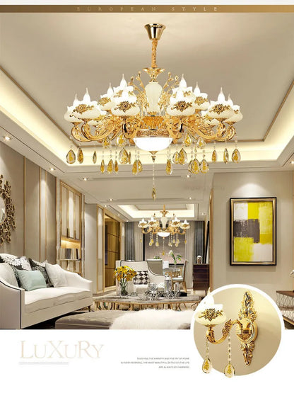 Nordic Luxury Gold Crystal LED Ceiling Chandelier LOFT Villa Lustre LED Pendant Lamp Living Room Hotel Hall Decor Hanging Lamps