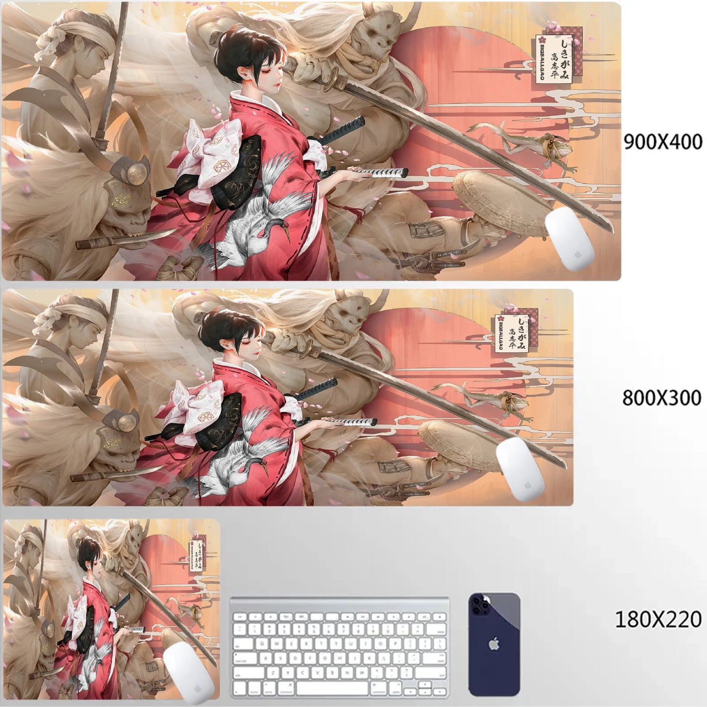 Japanese Girls Samurai Mouse Mat XL Aesthetics Mouse Pad Gaming Laptop Table Mat Office accessories Pc Cabinet Non-slip Carpet
