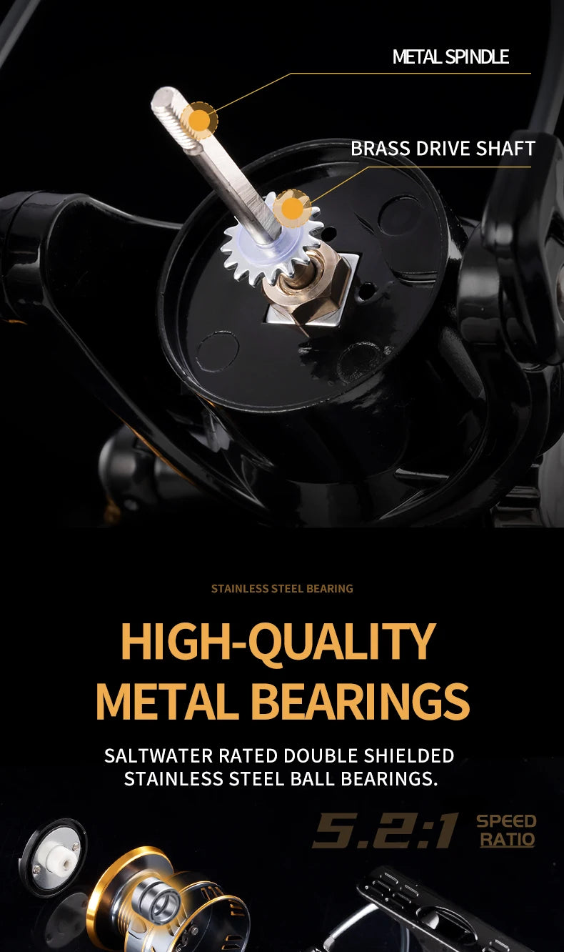 HM NEW Fishing Reel Spinning Reel Metal Reel Cup 10KG Max Drag Power Spinning Wheel High Speed Adapt to Any Water Body