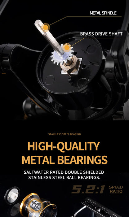 HM NEW Fishing Reel Spinning Reel Metal Reel Cup 10KG Max Drag Power Spinning Wheel High Speed Adapt to Any Water Body