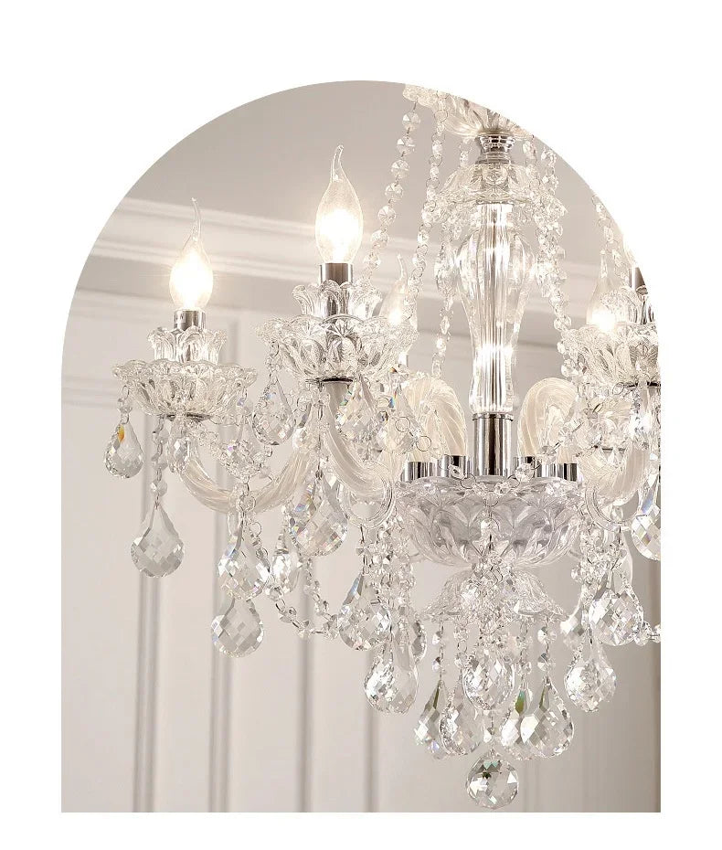 French Lustre Crystal E14 Chandelier Living Room Decor White Glass Pendant Lights Led Ceiling Chandelier For Bedroom Led Lampara