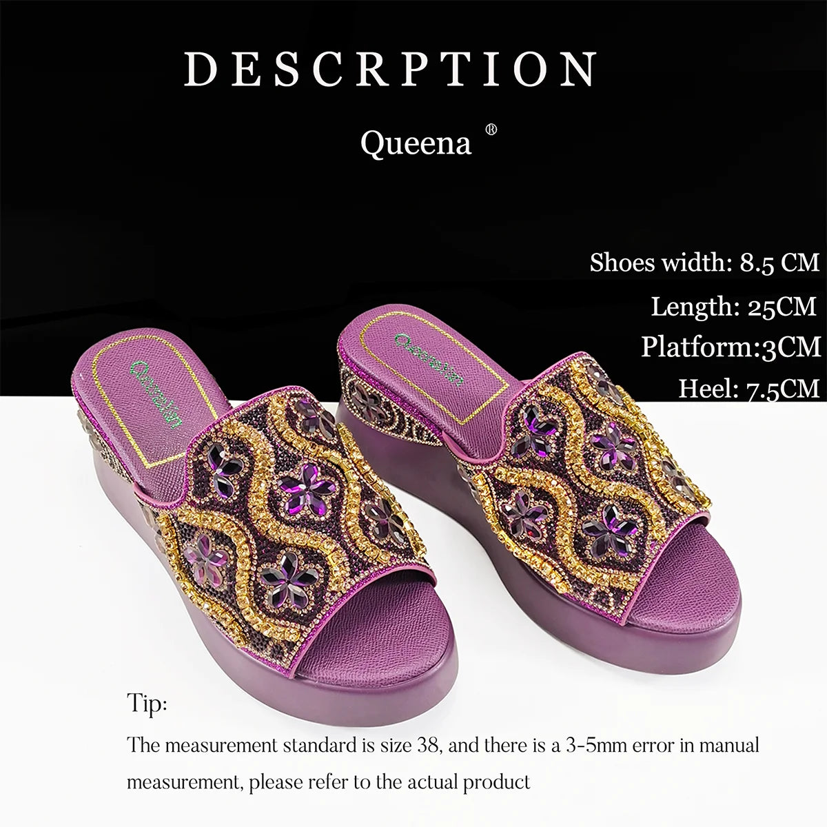 Queena Yan Popularity Open Toe Luxury Fashion Women High Heels Shoes and Bags Set With Rhinestone for Wedding Party Elegant