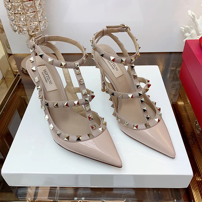Women's Gladiator sandals Summer 2026 Luxury With Ankle Strap Pointed Toe Fashion Rivet High Heels Party Ladies Shoes Women 10cm