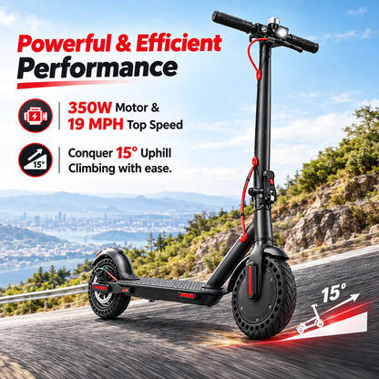 350W Electric Scooter Adults 19MPH Foldable E-Scooter 8.5" Solid Tires Smart APP LCD 18 Miles Range Dual LED Lights Commuting