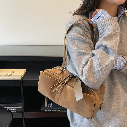 2026 Autumn Winter Latest Commute Shoulder Bags For Women PU Suede Pure Color Large Capacity Boston Bag Luxury Designer Handbags