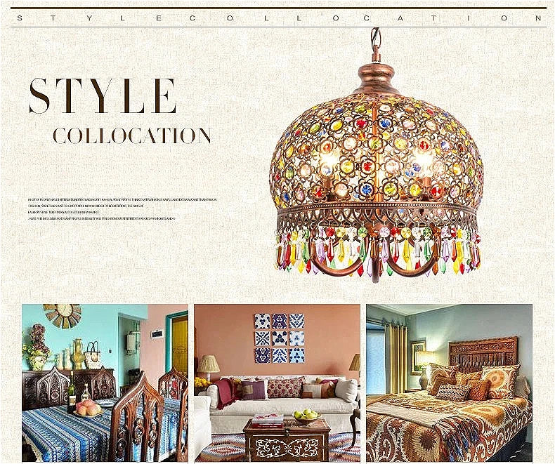 design lamp pendant lighting crystal Bohemia Retro droplight Iron handmade pendant lights for restaurants hanging lights bedroom