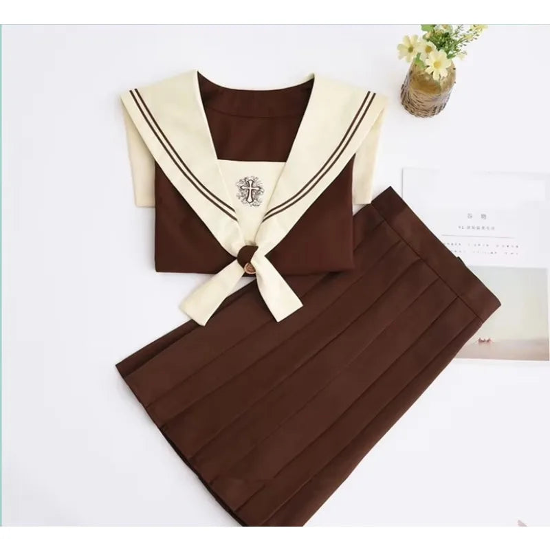 2024 New Japanese School Uniforms Sailor Tops+tie+skirt Navy Style Students Clothes for Girl Plus Size Lala Cheerleader Clothing