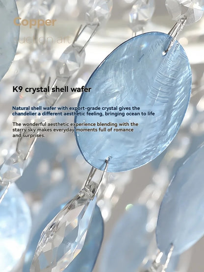 French Luxury LED Pendant Lights Blue White Natural Shell Crystal Chandelier Lamps for Romantic Living Dining Bedroom Home Decor