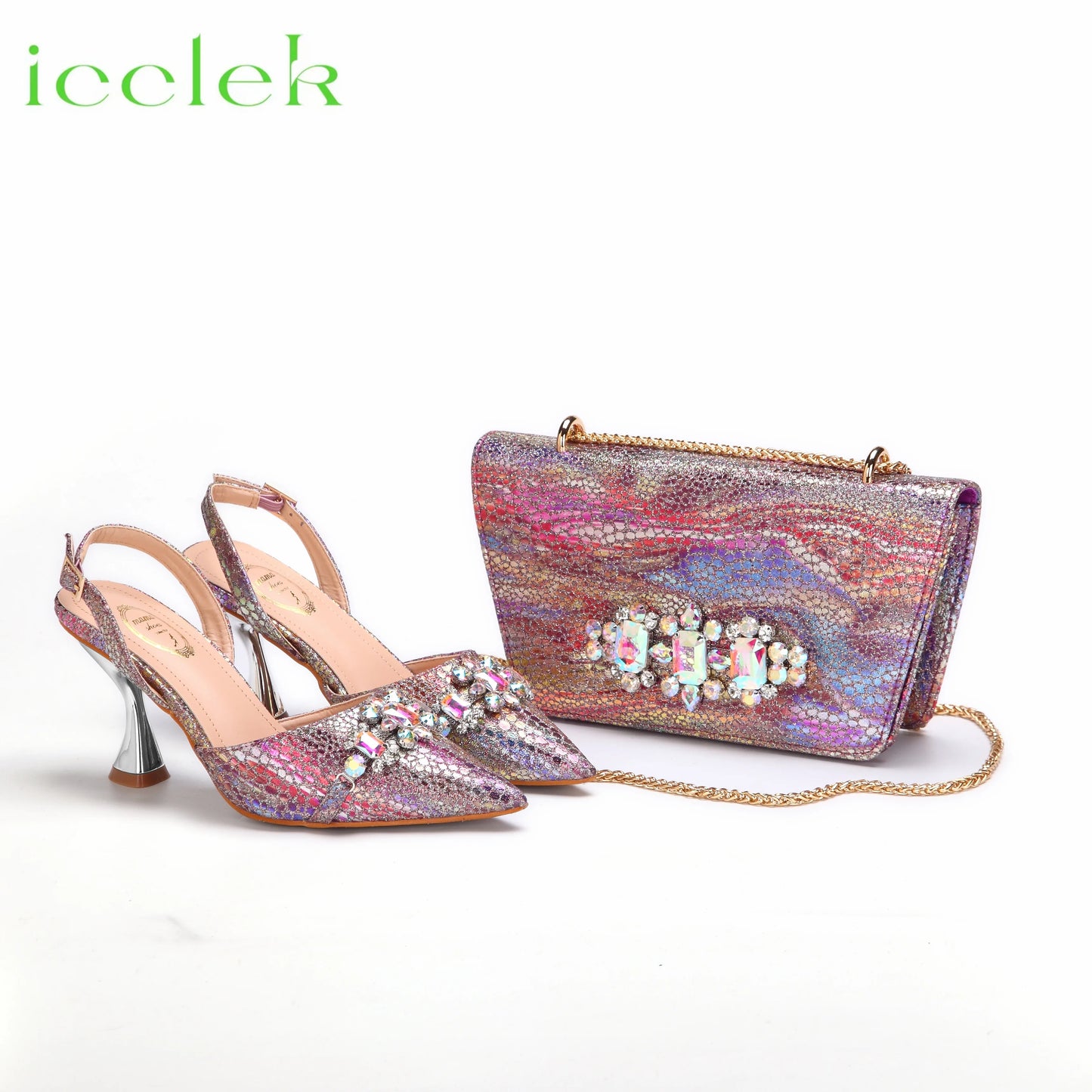 2025 New Elegant Nigerian Women’s Wine Color Heeled Shoes and Rhinestone Handbag Set Italian Design for Parties and Weddings