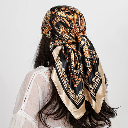 "Luxury Brand Square Silk Scarf Women Shawl 90*90cm Cashew Print Kerchief Femme HeadScarf Foulard Satin Bandana Hijab random "
