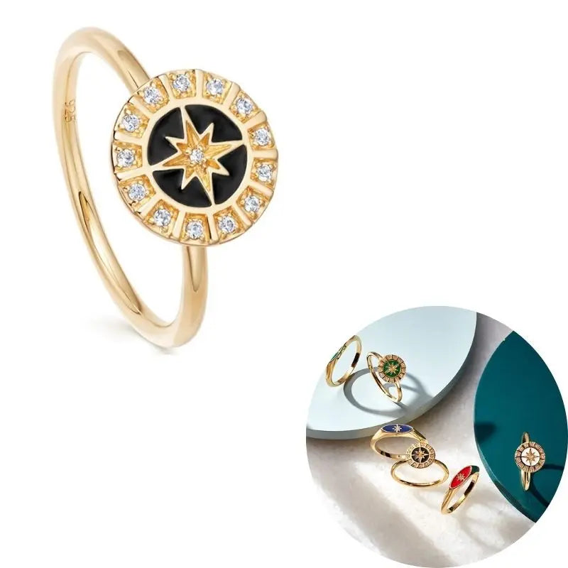 24K Gold Plated Colorful Crystal Gold Rings Turquoise Engagement Wedding Anniversary Ring Light Luxury Fashion Jewelry Gifts A40