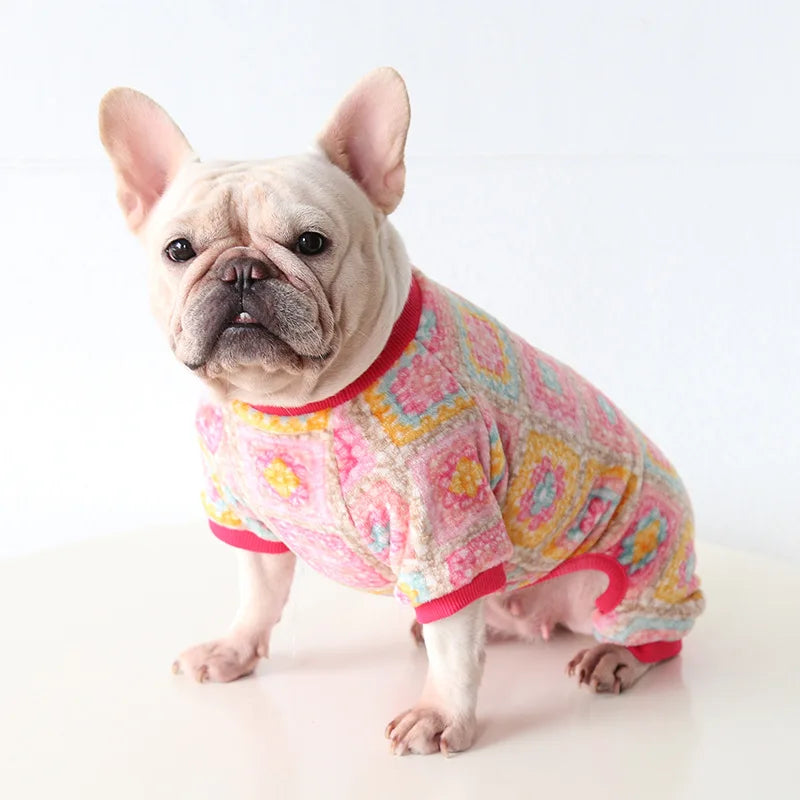 Multi Colors Winter Thick Furry Dog Clothing 4 Legged Fat Dog French Bull Sweatshirts Full Cover Pet Puppy Jumpsuit