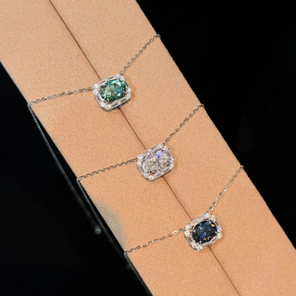 QIBAOKU 7*9mm Oval Moissanite Necklace 100% S925 Silver Colorful Diamond Pendant for Women Engagement Gifts Jewelry 2026