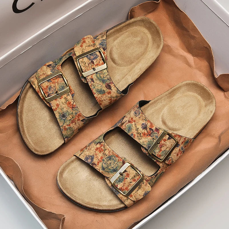 Women Sandals with Memory Foam Footwear Slides for Women with Cork Footbed Flip Flops for Women with Double Straps Sandals