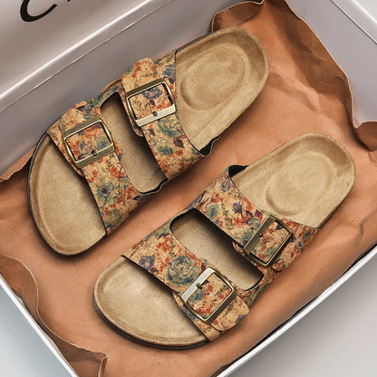 Women Sandals with Memory Foam Footwear Slides for Women with Cork Footbed Flip Flops for Women with Double Straps Sandals