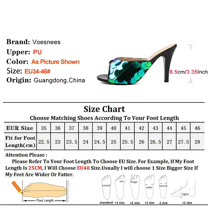 Elegant Style Lady Slippers Nightclub Club Summer Sequins High Heels Luxury Designer Stiletto Sandals Women Party Shoes Female