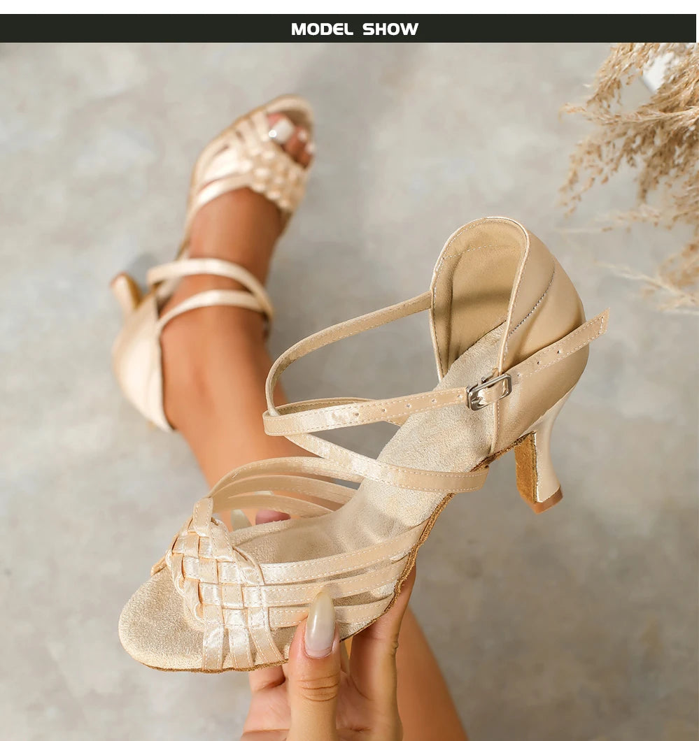 CIDIPAI Women Latin Dance Shoes High Heels Tango Party Dance Shoes For Girls Ladies Satin Salsa Sandals Dancing Ballroom Shoes