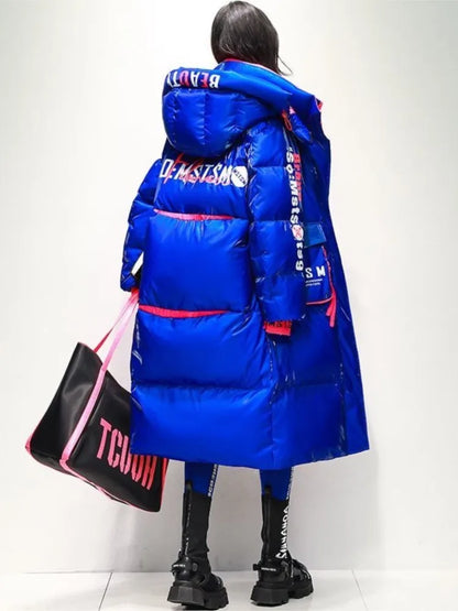 2025 Winter Glossy Waterproof X-long 90% White Duck Down Coat Women Thick Loose Outerwear Warm Down Jacket Hooded Parkas Coats