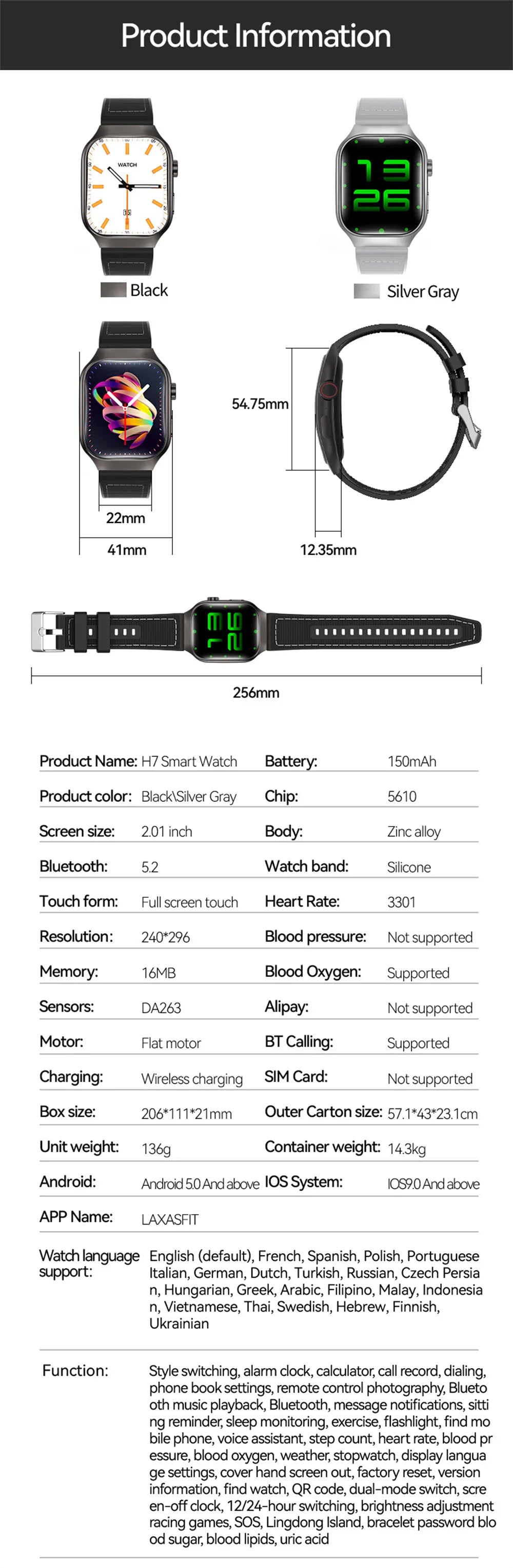 New Curved Screen Women's Smart Watch 2.01'' AMOLED HD Touch Screen Bluetooth 5.3 Voice Call Men's Fitness Smart Watch