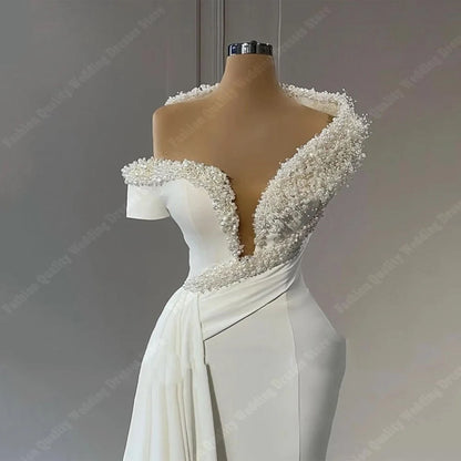 Luxurious V-Neck Women Wedding Dresses 2024 Sexy Satin Mermaid Bride Gowns Mopping Length Princess Vestidos De Noivas Customized