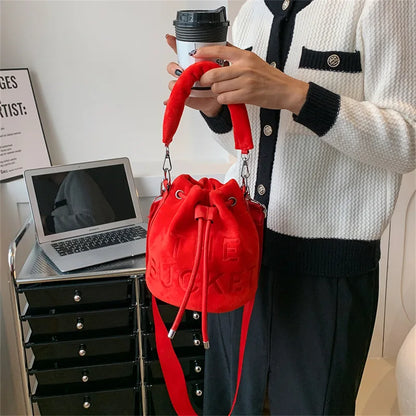 New Fashion Women's Bucket Bag Trend Brand Personality Plush Shoulder Bag High-end Elegant Crossbody Bag Designer Luxury Handbag