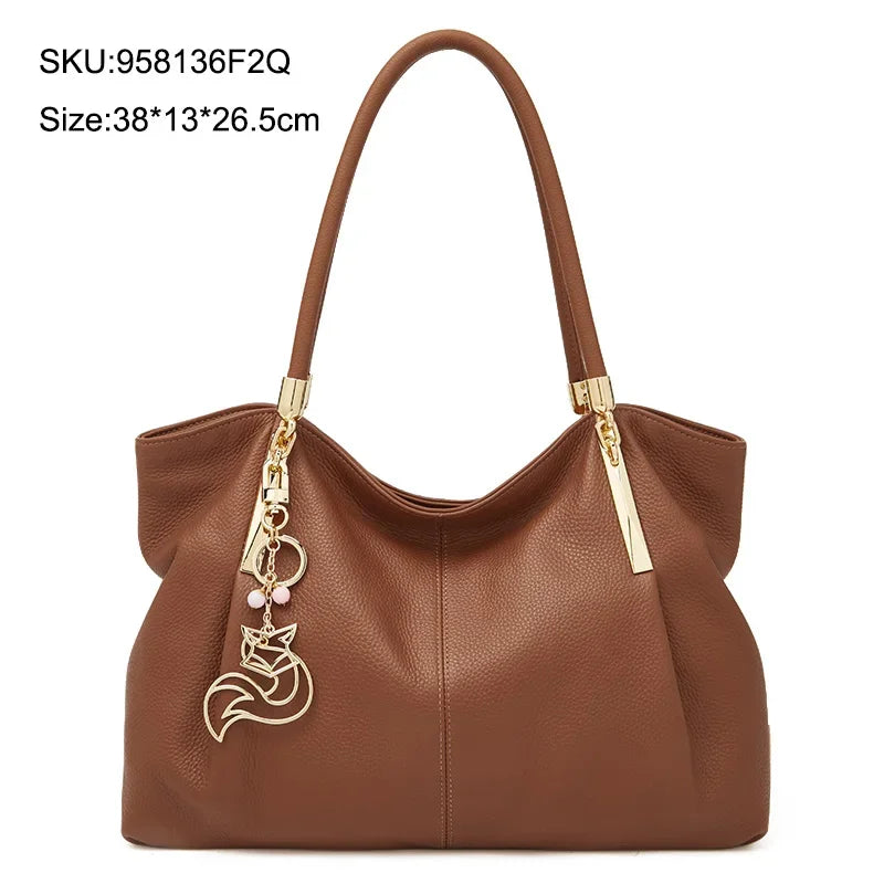 FOXER 2026 New Women's Shoulder Bag Genuine Leather Elegant Female Tote Large Bag Fashion Handbag Commuter Luxury Gift