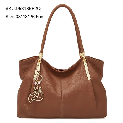FOXER 2026 New Women's Shoulder Bag Genuine Leather Elegant Female Tote Large Bag Fashion Handbag Commuter Luxury Gift