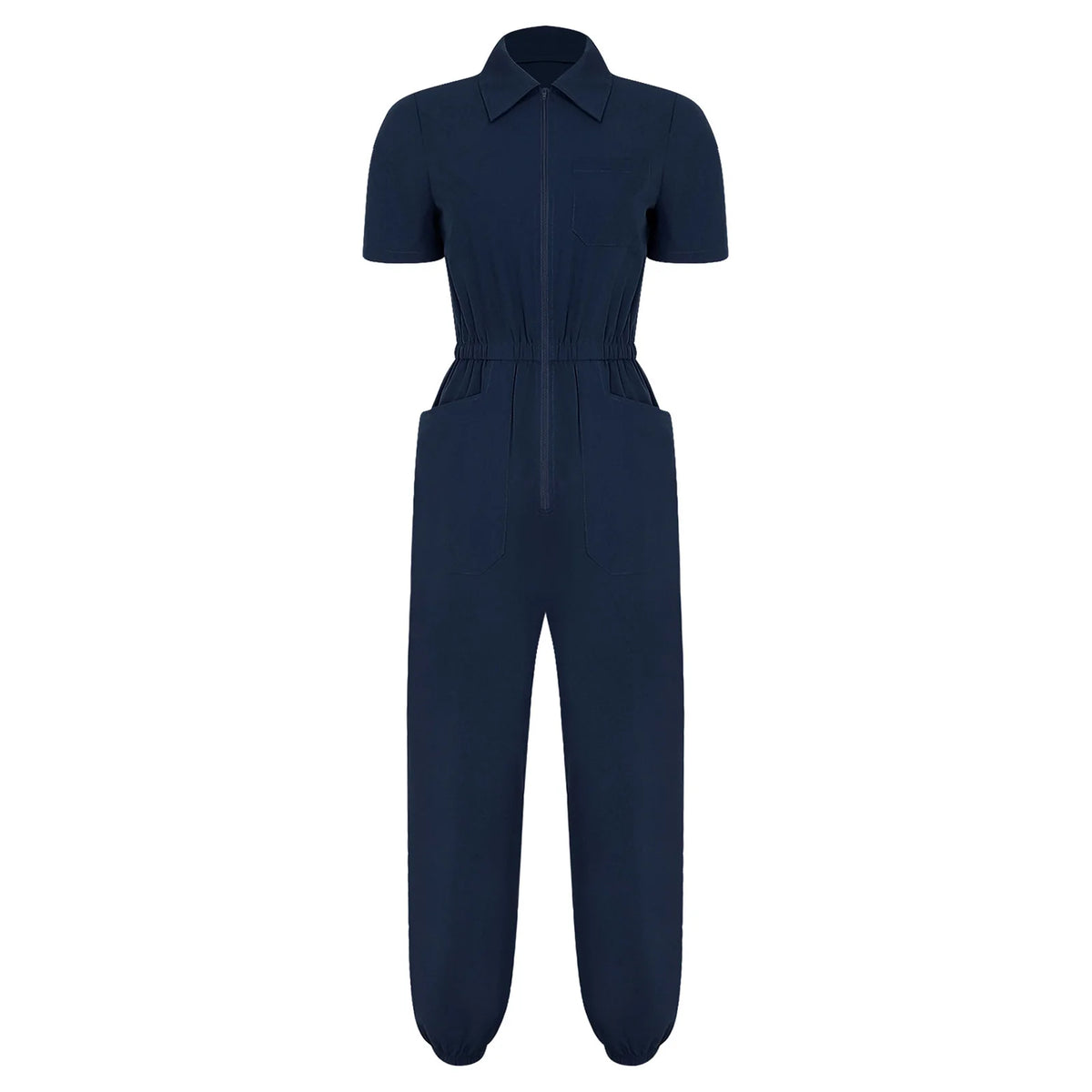 Womens Scrubs Jumpsuit Soft Stretch Medical Scrub Set with Pockets Front Zipper Elastic Waist Jogger Pants Nurse Doctor Workwear