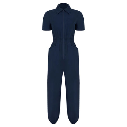 Womens Scrubs Jumpsuit Soft Stretch Medical Scrub Set with Pockets Front Zipper Elastic Waist Jogger Pants Nurse Doctor Workwear